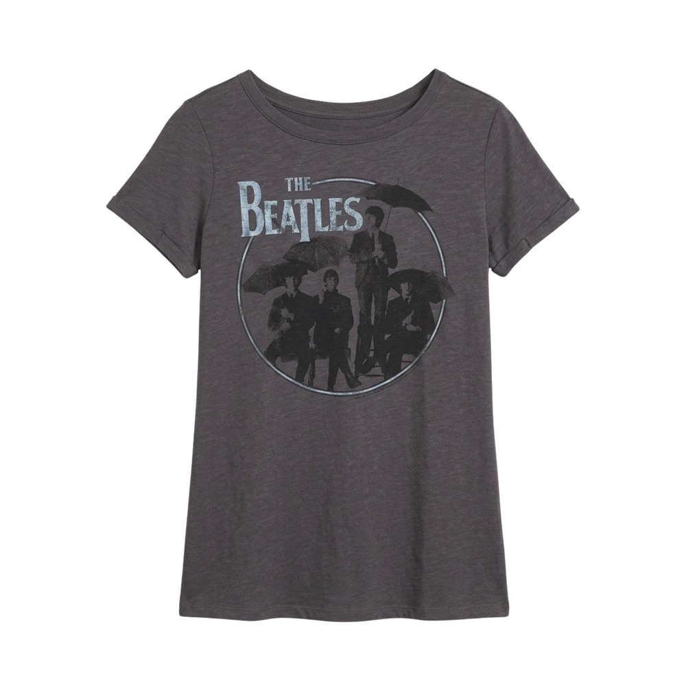 The Beatles Graphic T-Shirt Women Small Grey Short Sleeve Slub‎ Knit Band Tee